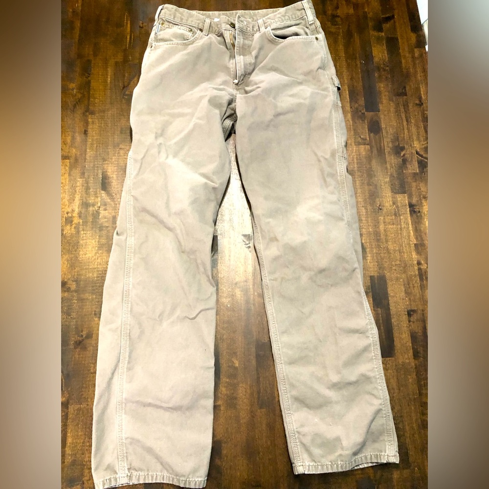 Carhartt Pants Mens 34x36 Khaki Carpenter Canvas Workwear B159 MUS Loose Fit